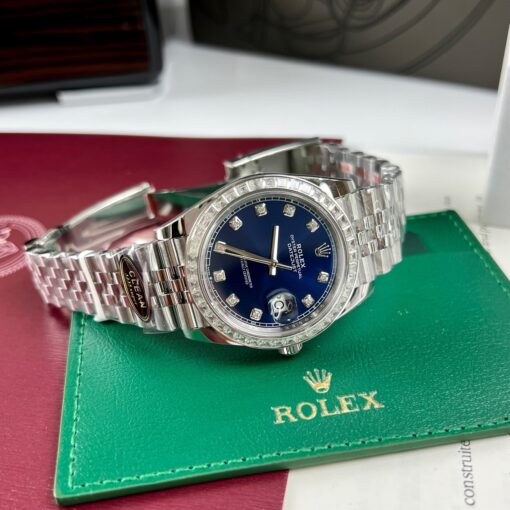 Rolex Datejust 41 Blue Moissanite Dial 126334-0016 and custom Moissanite baguette Bezel - Image 7