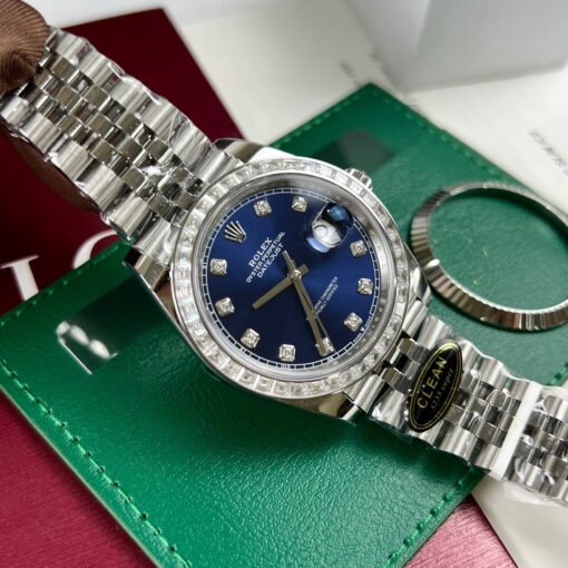 Rolex Datejust 41 Blue Moissanite Dial 126334-0016 and custom Moissanite baguette Bezel - Image 8