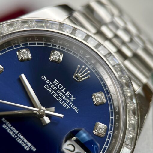 Rolex Datejust 41 Blue Moissanite Dial 126334-0016 and custom Moissanite baguette Bezel - Image 9