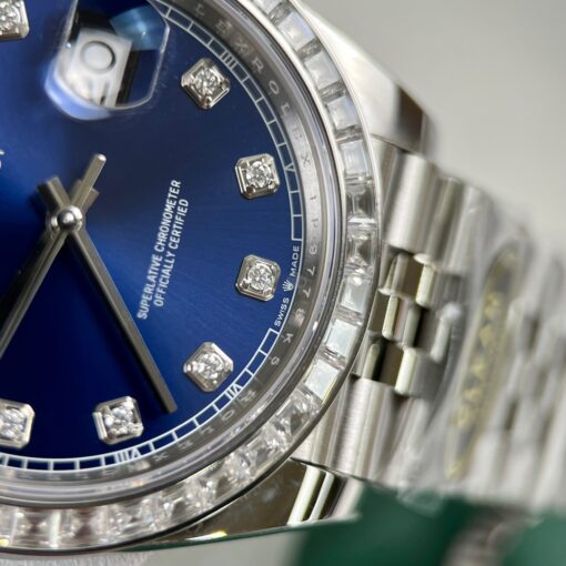 Rolex Datejust 41 Blue Moissanite Dial 126334-0016 and custom Moissanite baguette Bezel - Image 11