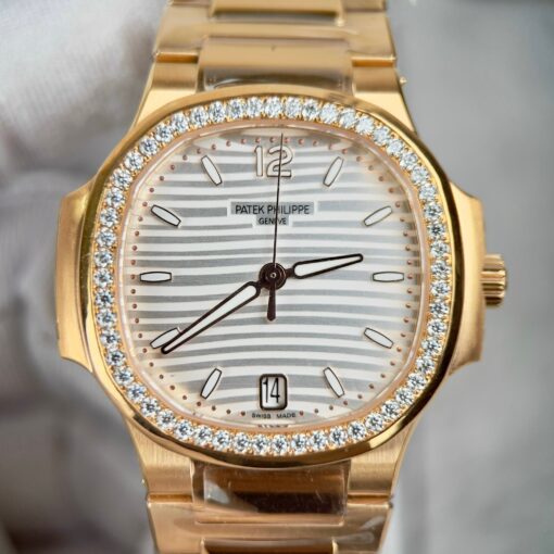 Patek Philippe Nautilus 7118/1R-010 18k gold filled with white dial custom Moissanite stone - Image 7