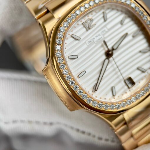 Patek Philippe Nautilus 7118/1R-010 18k gold filled with white dial custom Moissanite stone - Image 10