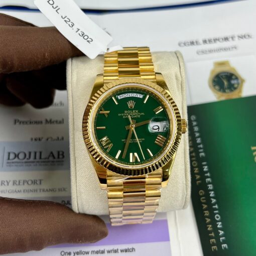 Rolex DayDate 40mm 228238 coated 18k Yellow Gold President Green Dial 130 gram