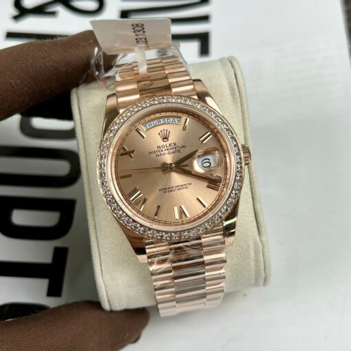 Rolex Oyster Day-Date 40mm 228235 coated 18k rose gold Best 1:1 Edition 130 gram moissanite bezel