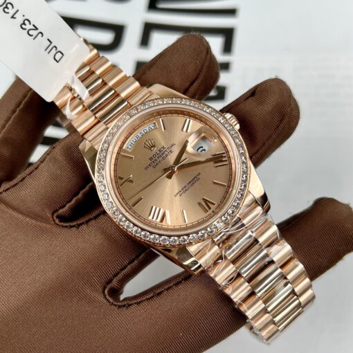 Rolex Oyster Day-Date 40mm 228235 coated 18k rose gold Best 1:1 Edition 130 gram moissanite bezel - Image 14