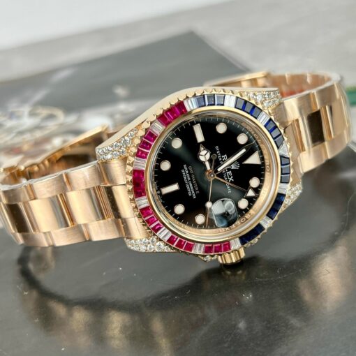 Rolex GMT-Master II 126755 Rainbow Bezel Best 1:1 Edition with Ruby Stone and 18k wrapped - Image 8