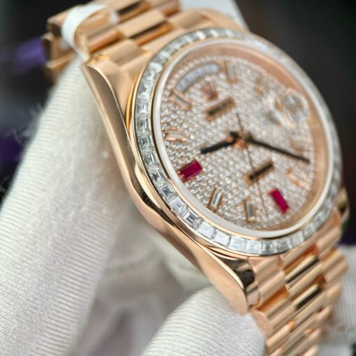 Rolex Day-Date 36mm Everose Gold 128345RBR coated 18k with full Moissanite - Image 6