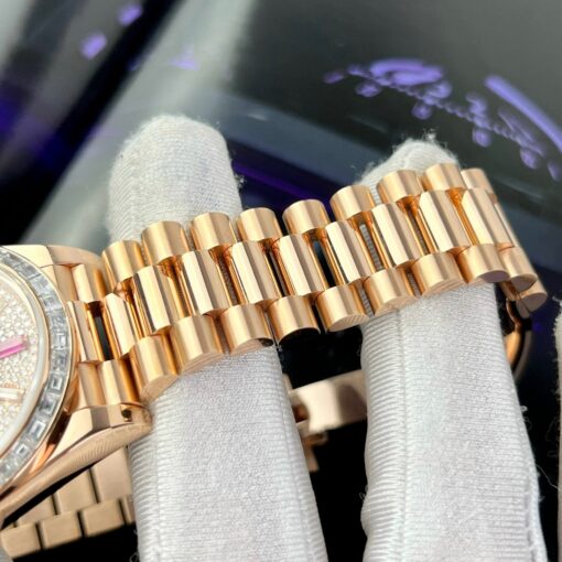 Rolex Day-Date 36mm Everose Gold 128345RBR coated 18k with full Moissanite - Image 8