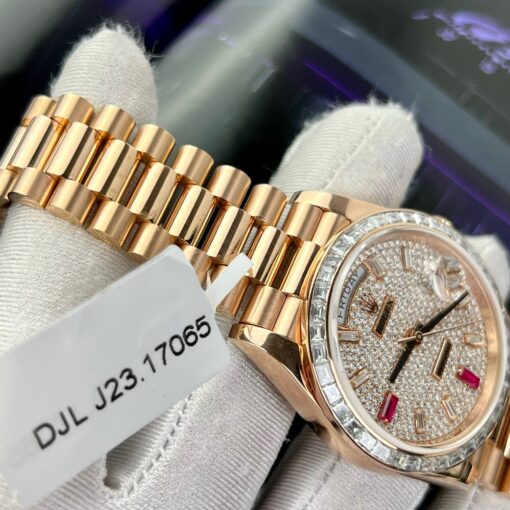 Rolex Day-Date 36mm Everose Gold 128345RBR coated 18k with full Moissanite - Image 9