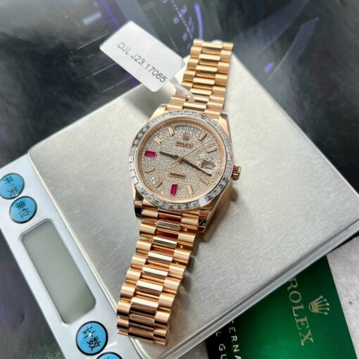 Rolex Day-Date 36mm Everose Gold 128345RBR coated 18k with full Moissanite - Image 2