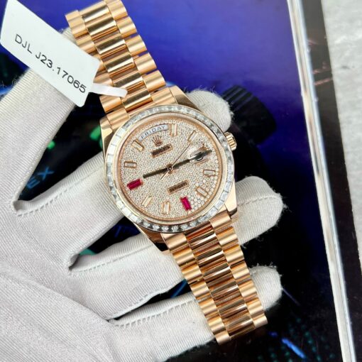 Rolex Day-Date 36mm Everose Gold 128345RBR coated 18k with full Moissanite - Image 3