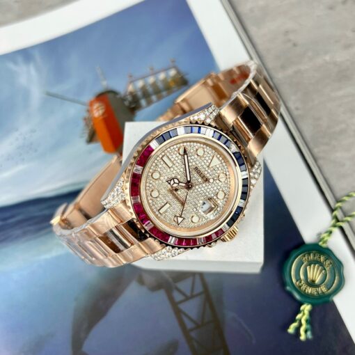 Rolex GMT-Master II 126755 SARU-DIAO Best 1:1 Edition Ruby Stone and Moissanite 18k gold - Image 7