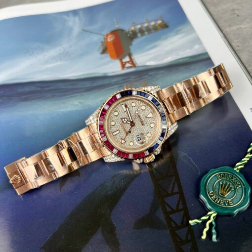 Rolex GMT-Master II 126755 SARU-DIAO Best 1:1 Edition Ruby Stone and Moissanite 18k gold - Image 5