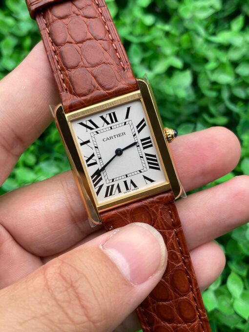 Cartier Tank W5200026 1:1 Best Edition BV Factory Yellow Gold Brown Leather Strap - Image 2