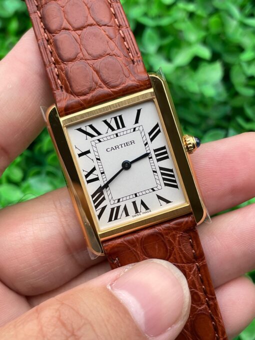 Cartier Tank W5200026 1:1 Best Edition BV Factory Yellow Gold Brown Leather Strap - Image 5