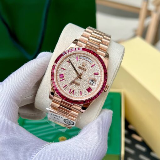 Rolex Day Date 228398 DRRP 1:1 best edition Custom rose gold 18k and ruby saphire Diamond Pave - 이미지 4