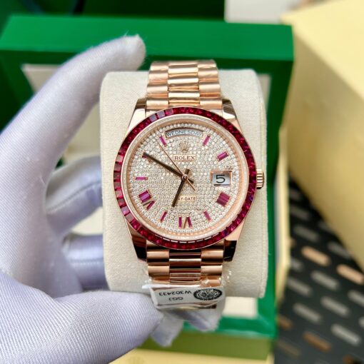 Rolex Day Date 228398 DRRP 1:1 best edition Custom rose gold 18k and ruby saphire Diamond Pave - 이미지 8