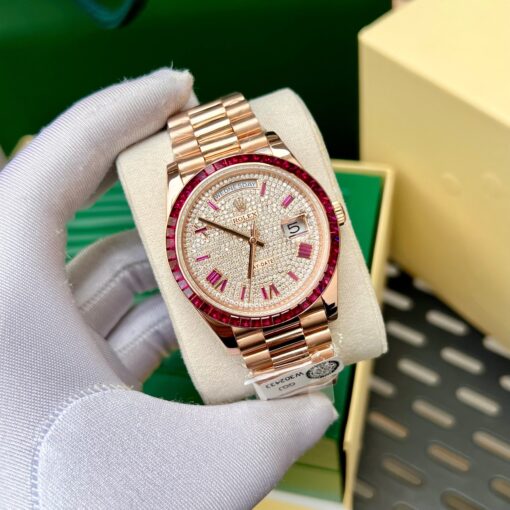 Rolex Day Date 228398 DRRP 1:1 best edition Custom rose gold 18k and ruby saphire Diamond Pave - 이미지 2