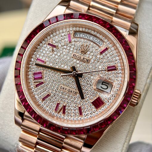 Rolex Day Date 228398 DRRP 1:1 best edition Custom rose gold 18k and ruby saphire Diamond Pave - 이미지 13