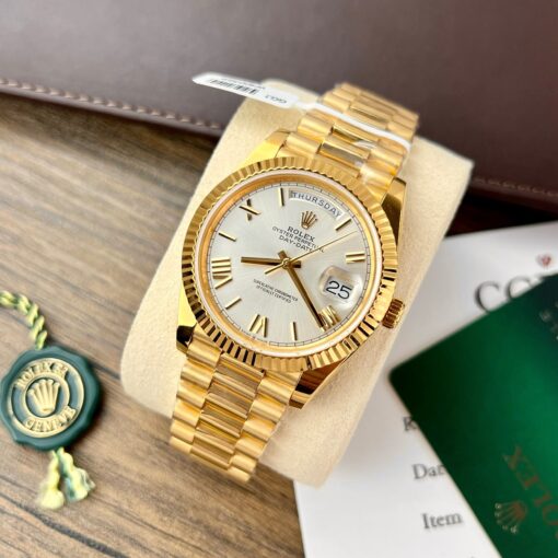 Rolex Day Date 228238 40MM 1:1 best edition 18k Yellow Gold Silver Roman Dial GM Factory Counterweight Version - 이미지 7