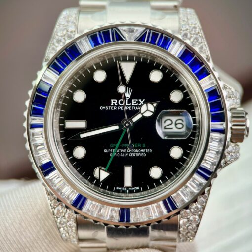 Rolex GMT Master II 116759SARU 1:1 best edition Custom Ruby Sapphire and Moissanite Black dial - Image 4