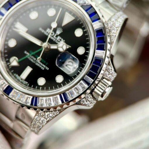 Rolex GMT Master II 116759SARU 1:1 best edition Custom Ruby Sapphire and Moissanite Black dial - Image 7