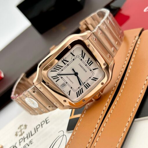 Cartier De Santos Stainless Steel Case BV Factory 1:1 Best Edition White Dial Rose gold newest version - Image 3