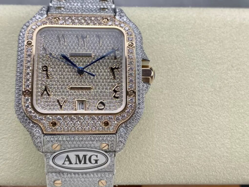 Santos De Cartier Diamond Watches Numeric Rose Gold Dial 1:1 Best Edition AMG Factory Swarovski Stone