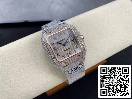 Santos De Cartier Diamond Watches Numeric Rose Gold Dial 1:1 Best Edition AMG Factory Swarovski Stone - Image 4