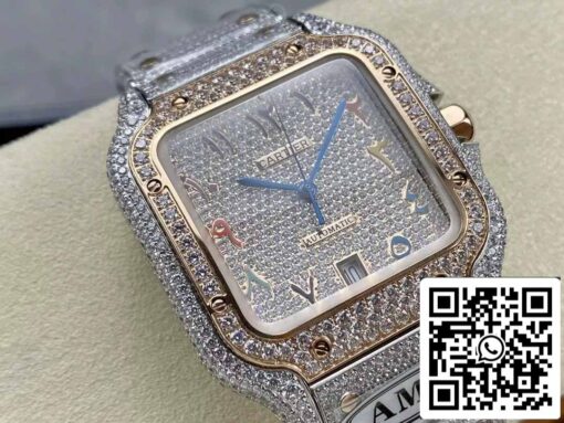 Santos De Cartier Diamond Watches Numeric Color Rose Gold Dial 1:1 Best Edition AMG Factory Swarovski Stone - Image 9