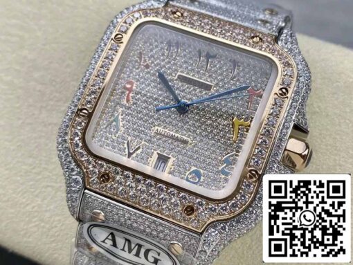 Santos De Cartier Diamond Watches Numeric Color Rose Gold Dial 1:1 Best Edition AMG Factory Swarovski Stone - Image 8