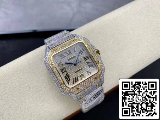 Santos De Cartier Diamond Roman Numeric Dial Yellow Gold 1:1 Best Edition AMG Factory Swarovski Stone - Image 7