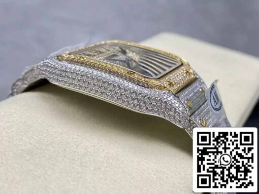 Santos De Cartier Diamond Roman Numeric Dial Yellow Gold 1:1 Best Edition AMG Factory Swarovski Stone - Image 5