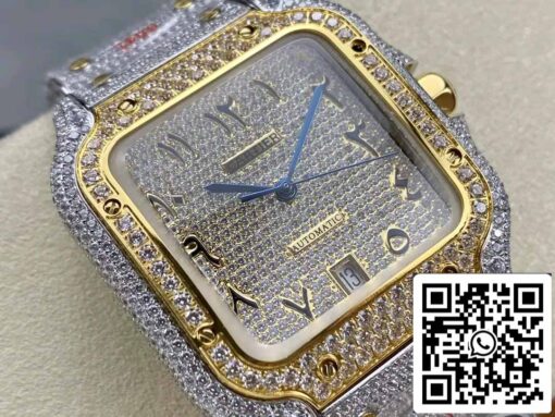 Santos De Cartier Diamond Numeric Dial Yellow Gold 1:1 Best Edition AMG Factory Swarovski Stone - Image 9