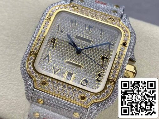 Santos De Cartier Diamond Numeric Dial Yellow Gold 1:1 Best Edition AMG Factory Swarovski Stone - Image 8