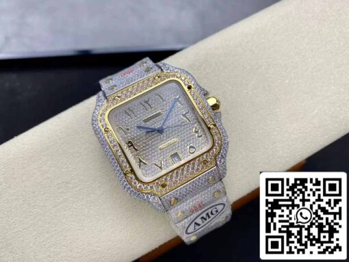 Santos De Cartier Diamond Numeric Dial Yellow Gold 1:1 Best Edition AMG Factory Swarovski Stone - Image 7