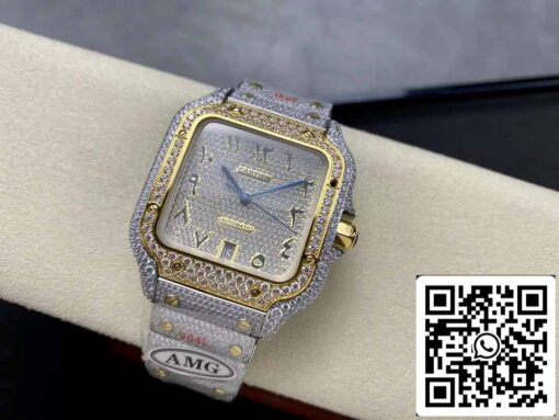 Santos De Cartier Diamond Numeric Dial Yellow Gold 1:1 Best Edition AMG Factory Swarovski Stone - Image 6