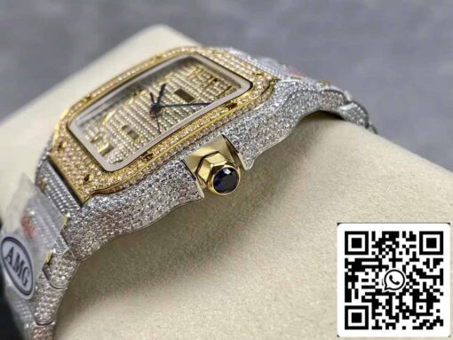 Santos De Cartier Diamond Numeric Dial Yellow Gold 1:1 Best Edition AMG Factory Swarovski Stone - Image 4