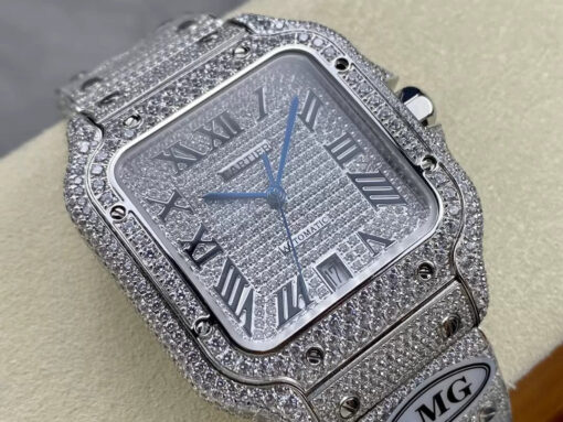 Santos De Cartier Diamond Numeric Silver Dial  1:1 Best Edition AMG Factory Swarovski Stone - Image 9