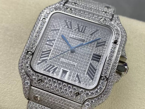 Santos De Cartier Diamond Numeric Silver Dial  1:1 Best Edition AMG Factory Swarovski Stone - Image 8