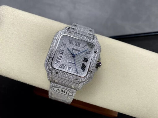 Santos De Cartier Diamond Numeric Silver Dial  1:1 Best Edition AMG Factory Swarovski Stone - Image 7