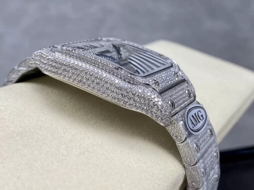 Santos De Cartier Diamond Numeric Silver Dial  1:1 Best Edition AMG Factory Swarovski Stone - Image 6