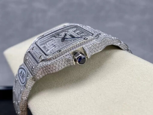 Santos De Cartier Diamond Numeric Silver Dial  1:1 Best Edition AMG Factory Swarovski Stone - Image 5