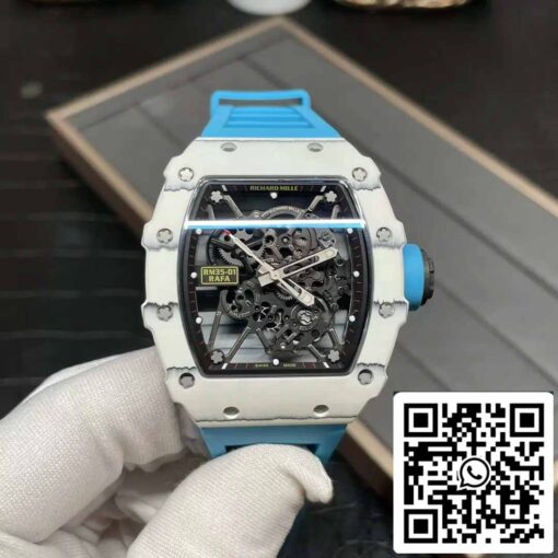 Richard Mille RM35-01 Sonic Factory 1:1 Best Edition White Carbon NTPT Blue Rubber Strap - Image 4