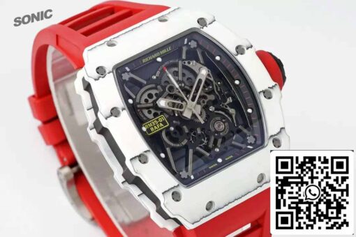 Richard Mille RM35-01 Sonic Factory 1:1 Best Edition White Carbon NTPT Red Rubber Strap - Image 2