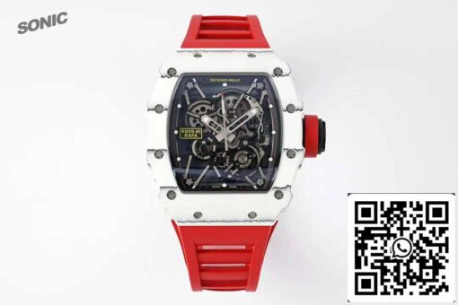 Richard Mille RM35-01 Sonic Factory 1:1 Best Edition White Carbon NTPT Red Rubber Strap - Image 3