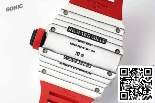 Richard Mille RM35-01 Sonic Factory 1:1 Best Edition White Carbon NTPT Red Rubber Strap - Image 8