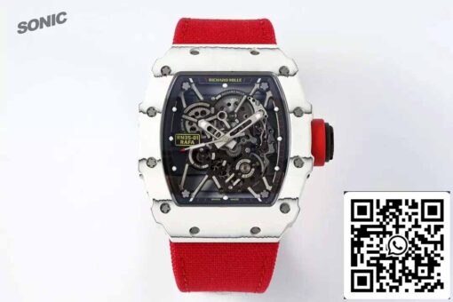 Richard Mille RM35-01 Sonic Factory 1:1 Best Edition White Carbon NTPT Red Velcro Strap - Image 3