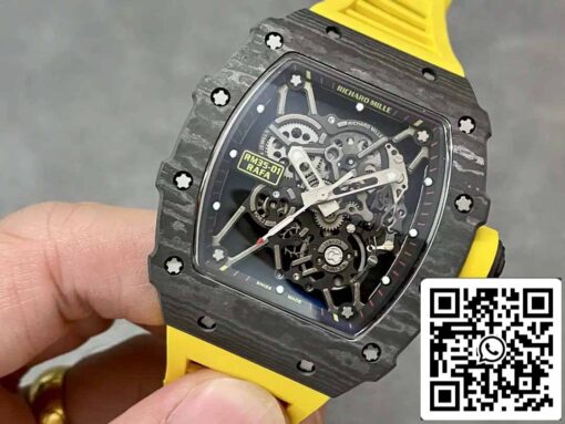 Richard Mille RM35-01 Sonic Factory 1:1 Best Edition Black Carbon NTPT Yellow Rubber Strap - Image 2