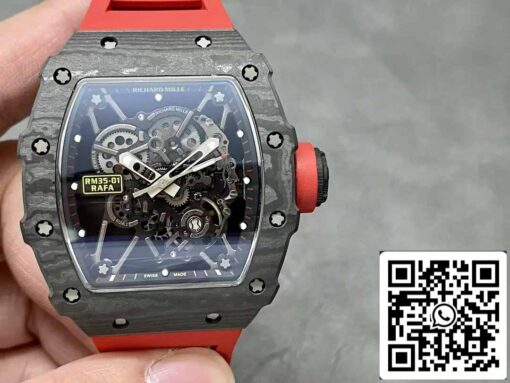 Richard Mille RM35-01 Sonic Factory 1:1 Best Edition Black Carbon NTPT Red Rubber Strap - Image 9